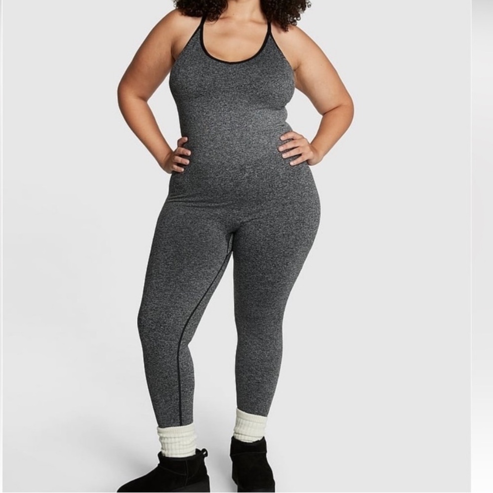 PINK | Women’s Seamless Workout Onesie in Pure Black Marl | NWOT